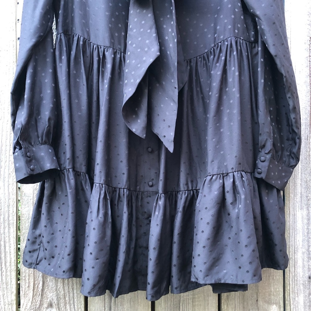 Sezane x Manoush Selena Silk Dress Size 38 Black Tie Neck Polka Dot Tiered - Picture 6 of 16
